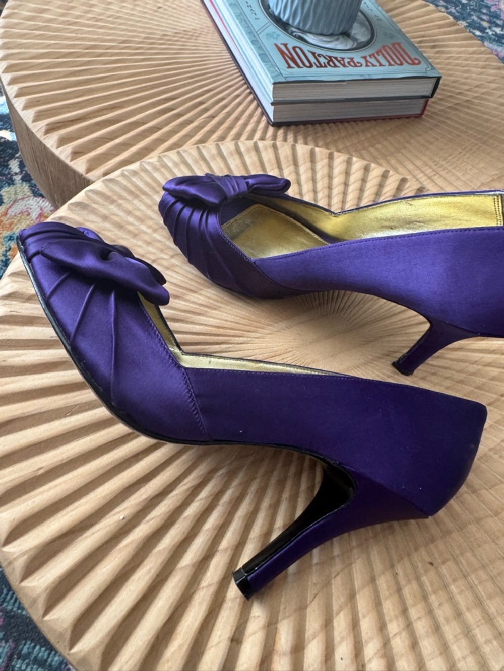 Nina Forbes Grape Luster Satin Purple Formal Peep Toe Kitten Heels 7.5 - Picture 6 of 10
